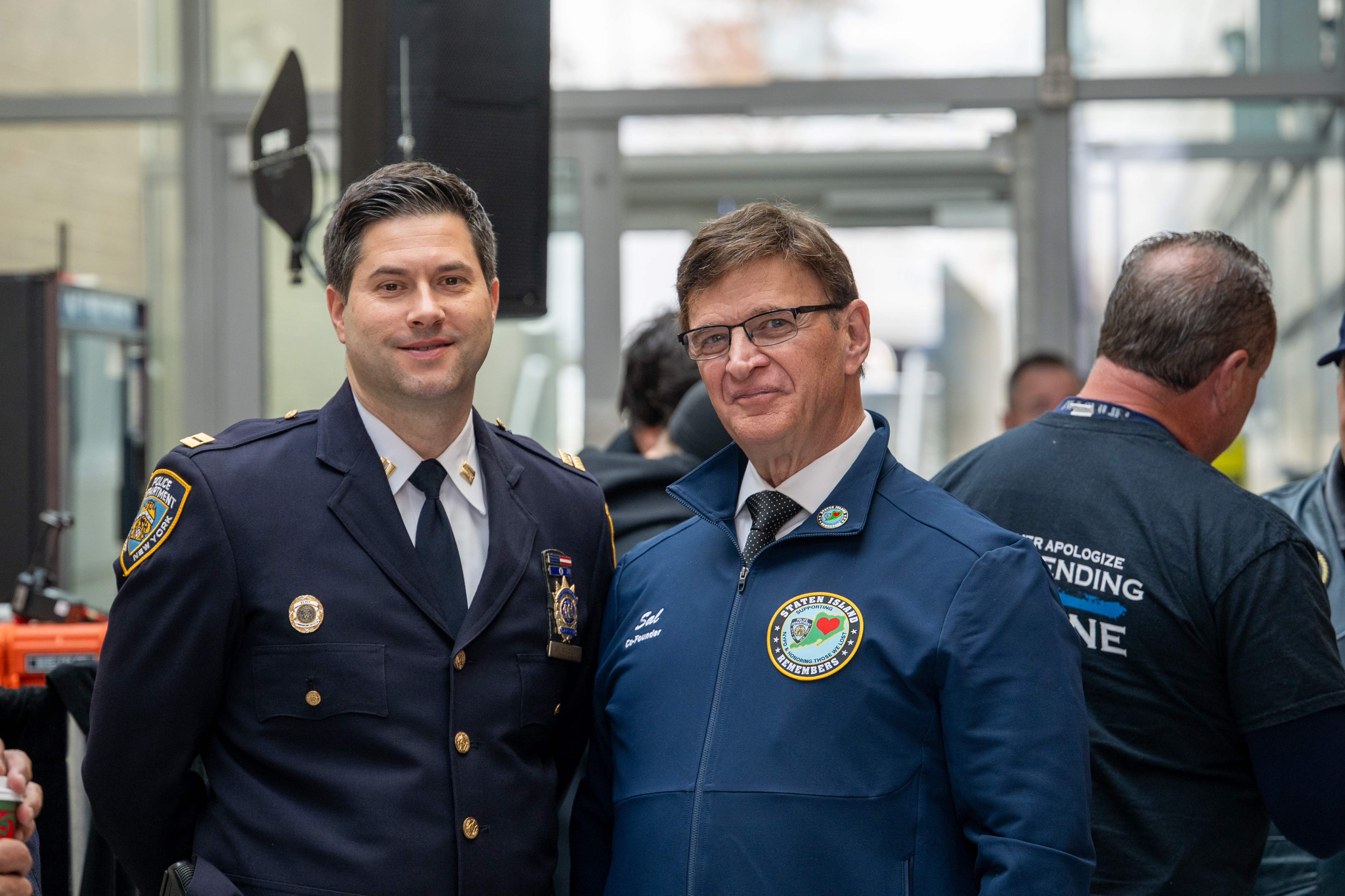 Captain Kevin Russell and co-chair Sal Sottile at the 121st Precinct on Saturday, November 15, 2025, in Graniteville for the 10th annual Staten Island Remembers, honoring fallen Staten Islanders who served in the New York Police Department. (Owen Reiter for the Advance/SILive.com)