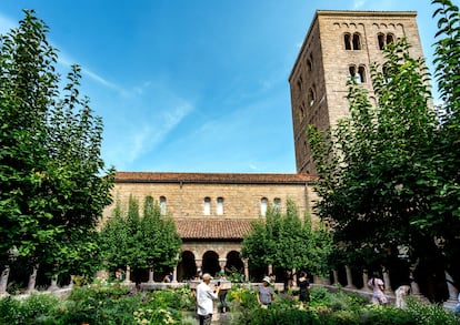 Landscape view of the gardens of the Cuxa Cloister, part of the Met Cloisters, a museum of European medieval art and Brian Logan