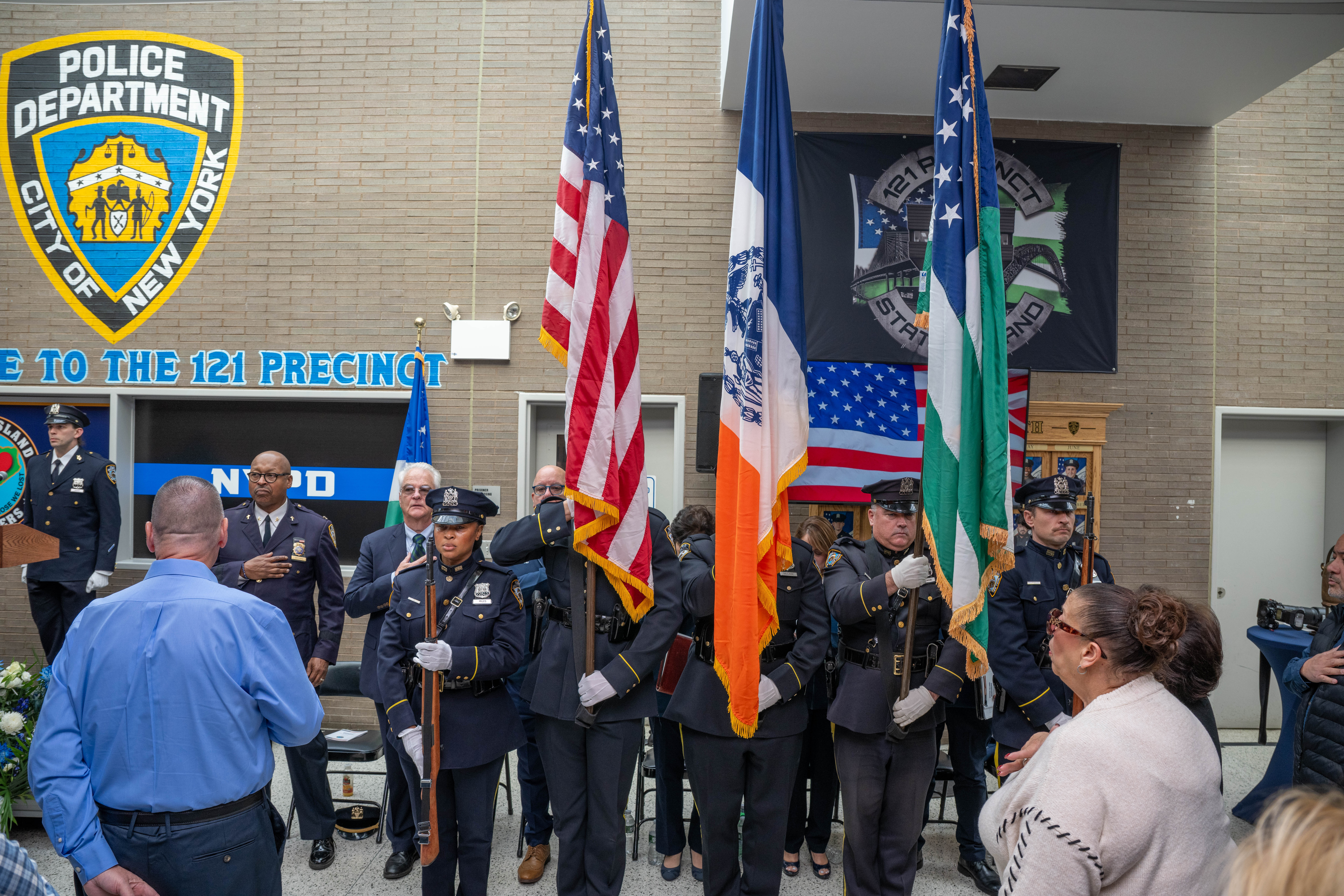 Friends, family, community leaders, elected officials, and fellow NYPD members gather at the 121st Precinct on Saturday, November 15, 2025, in Graniteville for the 10th annual Staten Island Remembers, honoring fallen Staten Islanders who served in the New York Police Department. (Owen Reiter for the Advance/SILive.com)