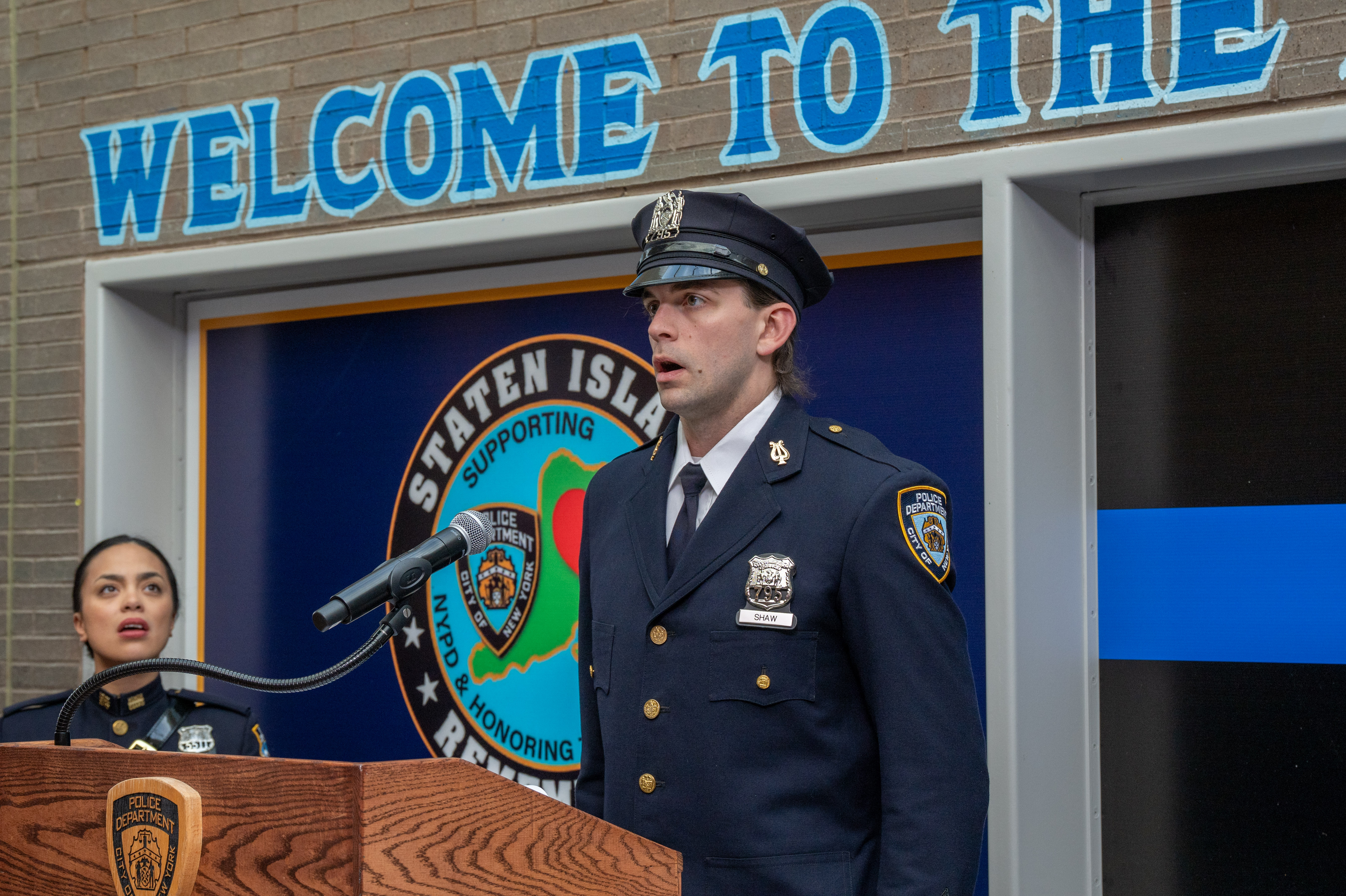 Friends, family, community leaders, elected officials, and fellow NYPD members gather at the 121st Precinct on Saturday, November 15, 2025, in Graniteville for the 10th annual Staten Island Remembers, honoring fallen Staten Islanders who served in the New York Police Department. (Owen Reiter for the Advance/SILive.com)