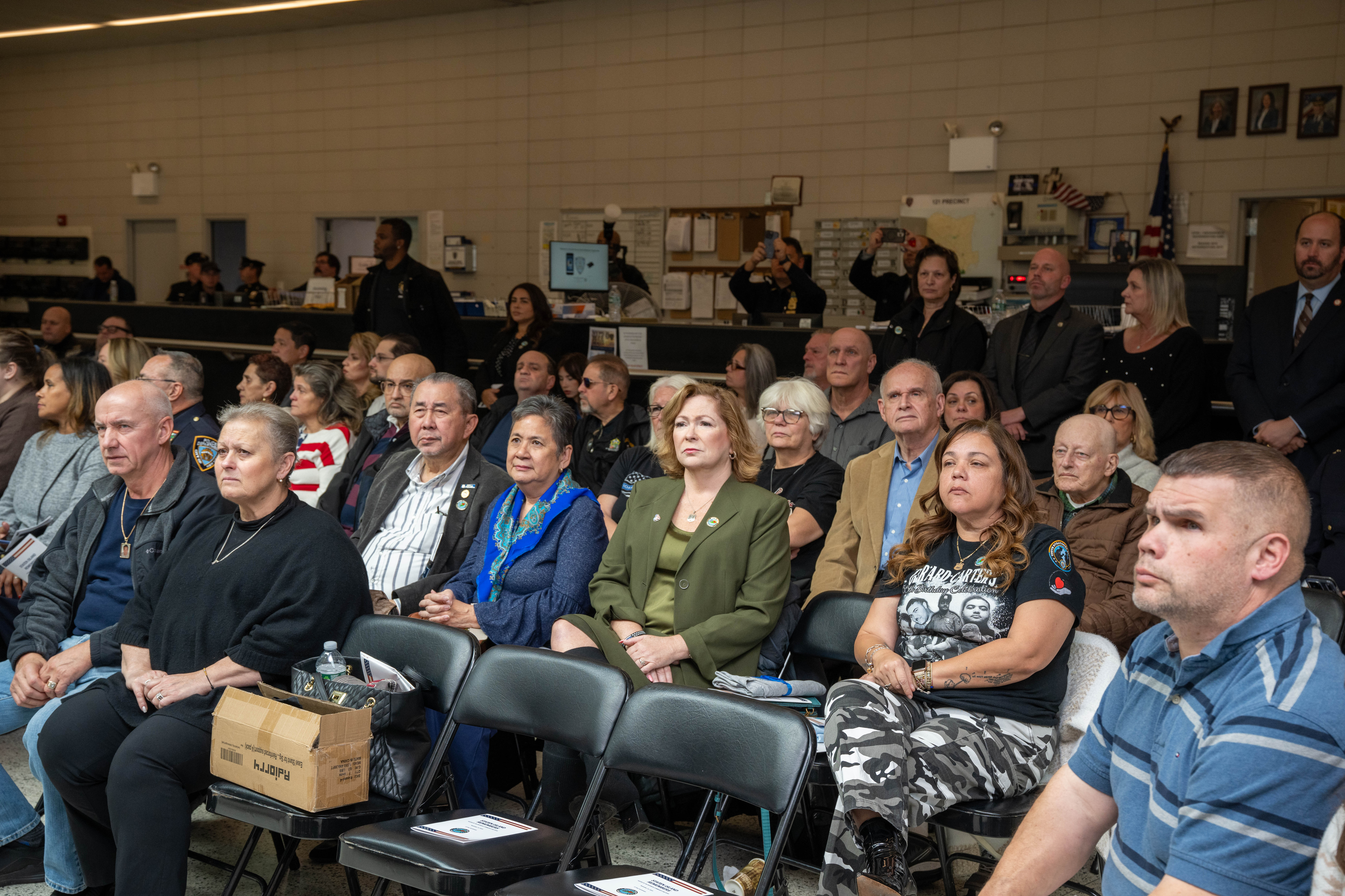 Friends, family, community leaders, elected officials, and fellow NYPD members gather at the 121st Precinct on Saturday, November 15, 2025, in Graniteville for the 10th annual Staten Island Remembers, honoring fallen Staten Islanders who served in the New York Police Department. (Owen Reiter for the Advance/SILive.com)