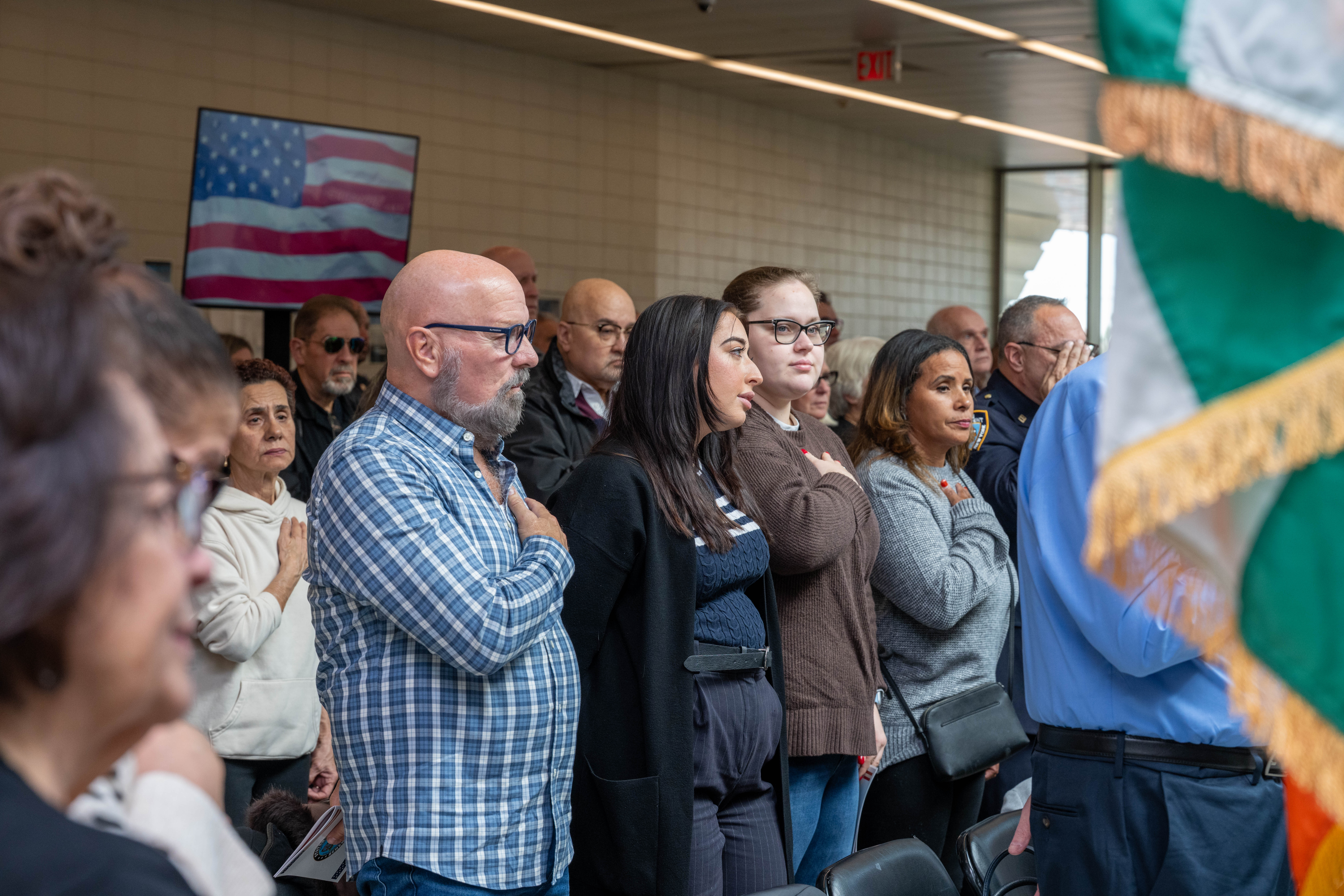 Friends, family, community leaders, elected officials, and fellow NYPD members gather at the 121st Precinct on Saturday, November 15, 2025, in Graniteville for the 10th annual Staten Island Remembers, honoring fallen Staten Islanders who served in the New York Police Department. (Owen Reiter for the Advance/SILive.com)