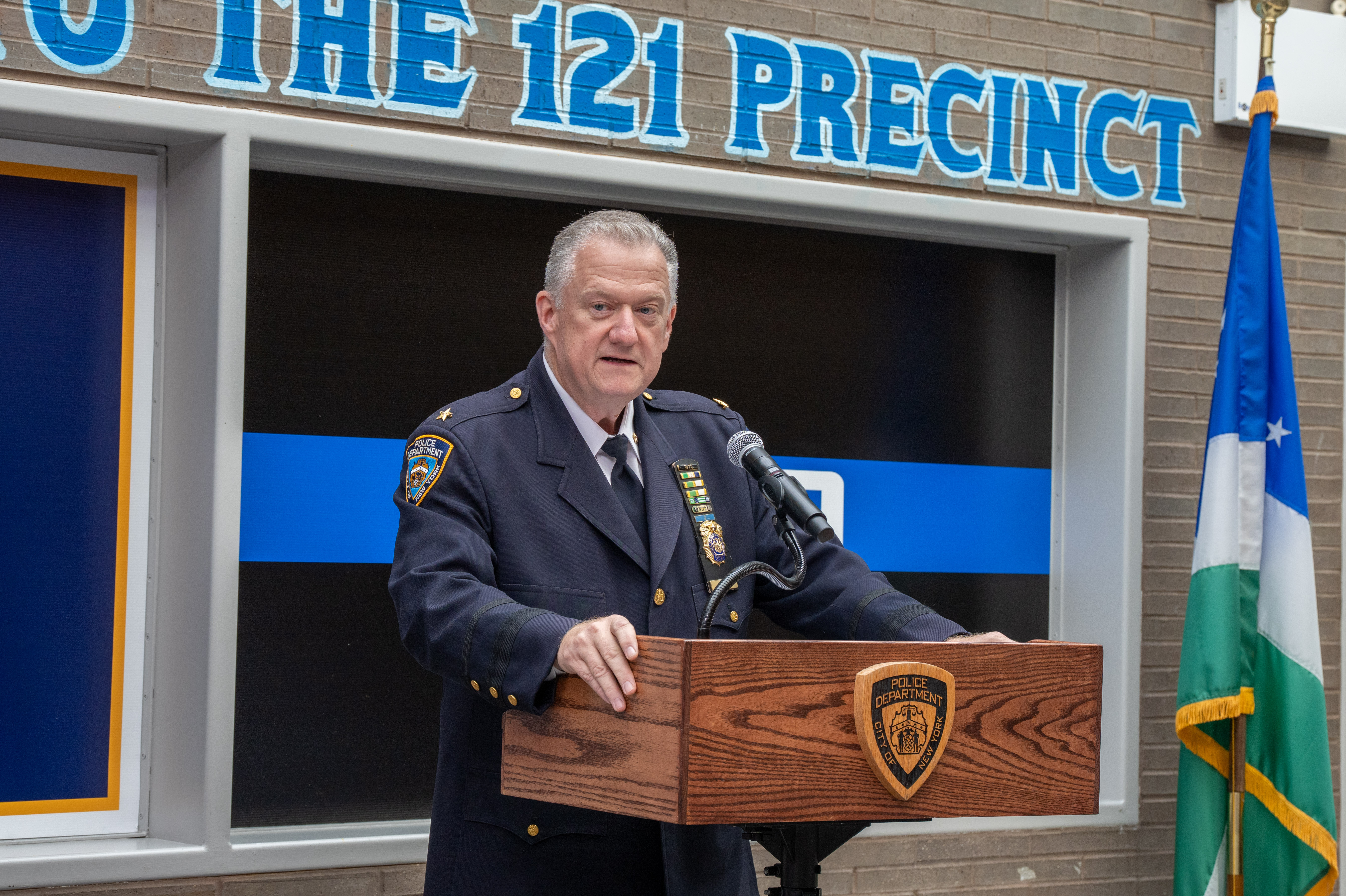 Deputy Chief Terence Hurson speaks at the 121st Precinct on Saturday, November 15, 2025, in Graniteville for the 10th annual Staten Island Remembers, honoring fallen Staten Islanders who served in the New York Police Department. (Owen Reiter for the Advance/SILive.com)