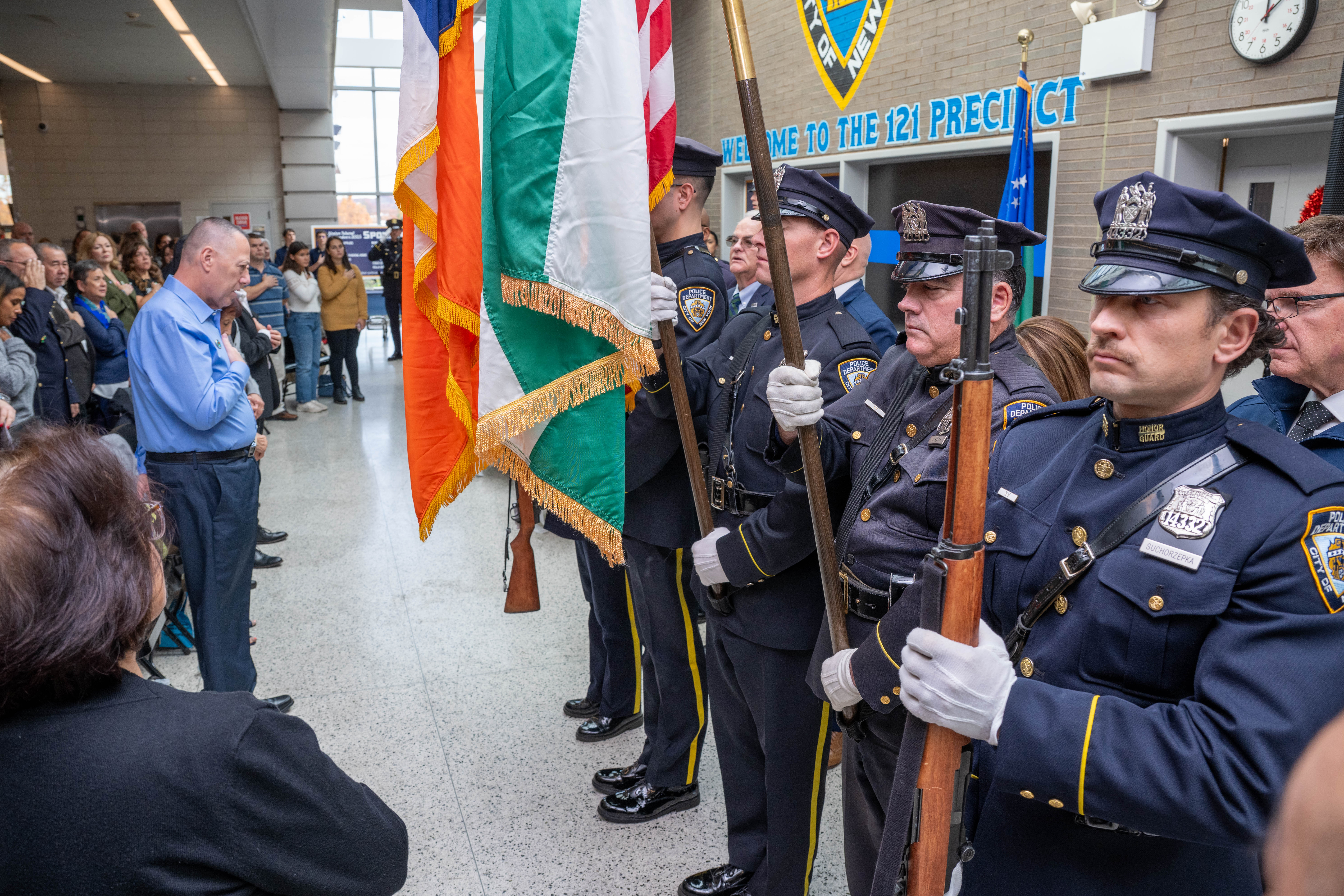 Friends, family, community leaders, elected officials, and fellow NYPD members gather at the 121st Precinct on Saturday, November 15, 2025, in Graniteville for the 10th annual Staten Island Remembers, honoring fallen Staten Islanders who served in the New York Police Department. (Owen Reiter for the Advance/SILive.com)