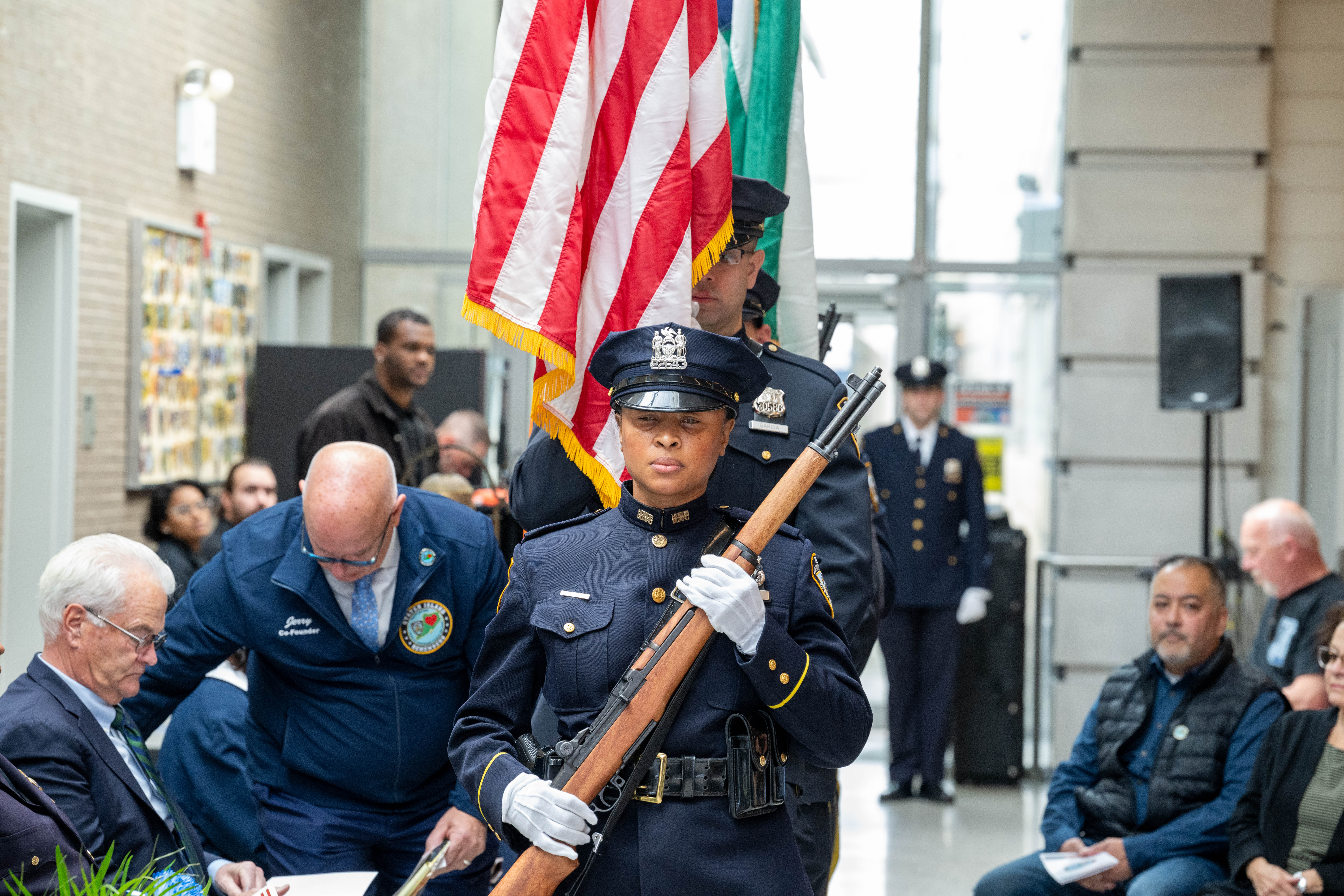 Friends, family, community leaders, elected officials, and fellow NYPD members gather at the 121st Precinct on Saturday, November 15, 2025, in Graniteville for the 10th annual Staten Island Remembers, honoring fallen Staten Islanders who served in the New York Police Department. (Owen Reiter for the Advance/SILive.com)