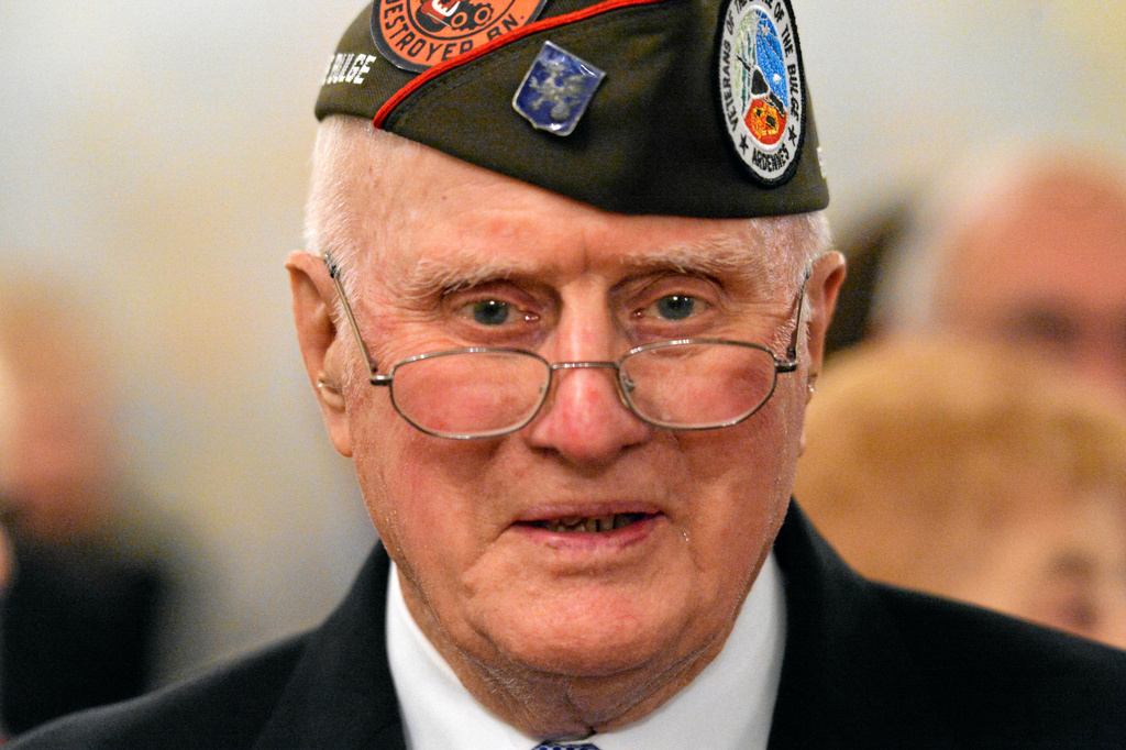 Joe Reilly, who fought in the Battle of the Bulge, at the Luxembourg American Chamber of Commerce's "Welcome Home, Boys!" tribute to veterans celebrating the 70th anniversary of the Battle of the Bulge Monday, November 9, 2015 at the River Club in Manhattan. (Staten Island Advance/ Bill Lyons)