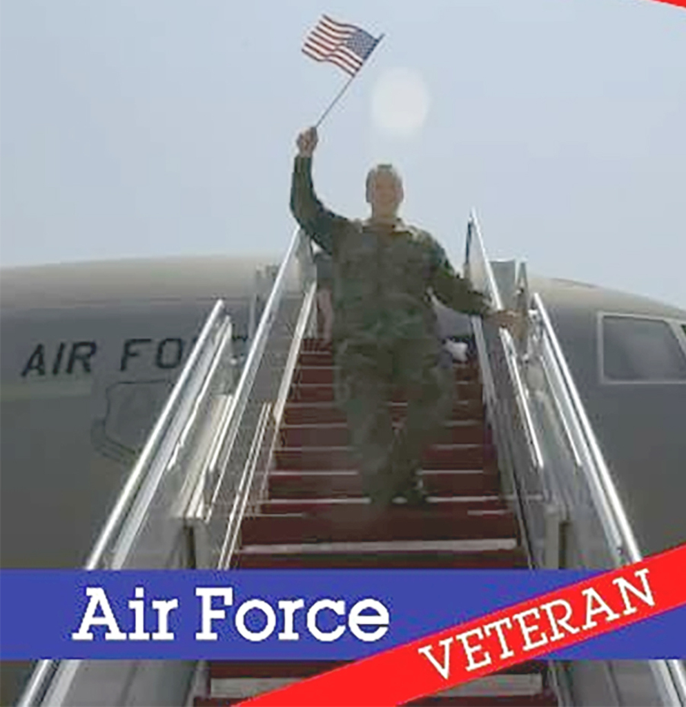 "That was a picture of me coming back from one of my tours and I was the first one out coming down the air stairs. In front of me was a crowd of people cheering. It brought tears to my eyes. It was such a great feeling to come home from a long deployment. My whole family was in tears. I really felt loved. If you look close you can see something white hanging off my left cargo pocket. That was my daughter, Kayla's first baby shoe. I kept it on me the whole time I was deployed" (Submitted by Susan Carlsen)