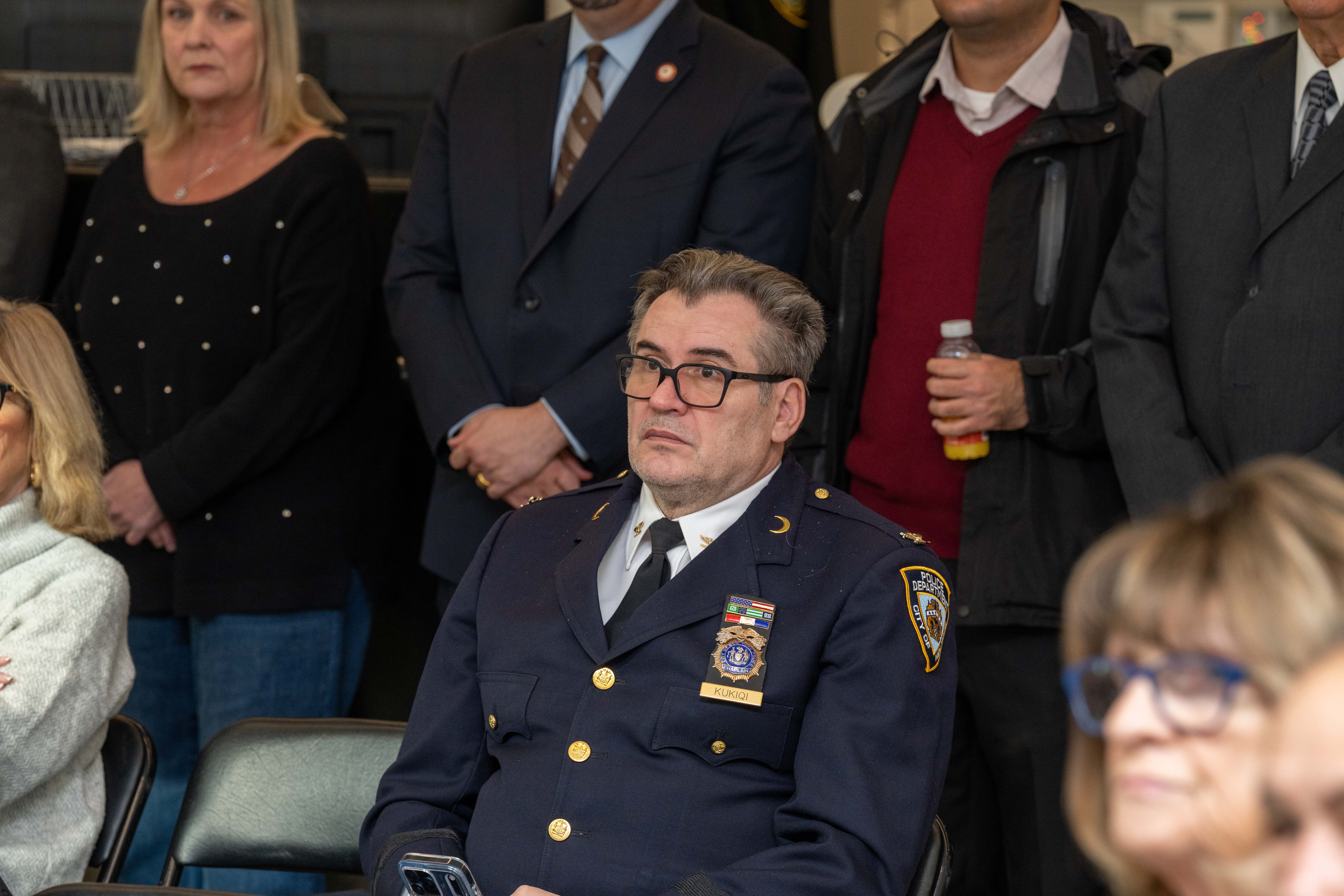 Friends, family, community leaders, elected officials, and fellow NYPD members gather at the 121st Precinct on Saturday, November 15, 2025, in Graniteville for the 10th annual Staten Island Remembers, honoring fallen Staten Islanders who served in the New York Police Department. (Owen Reiter for the Advance/SILive.com)