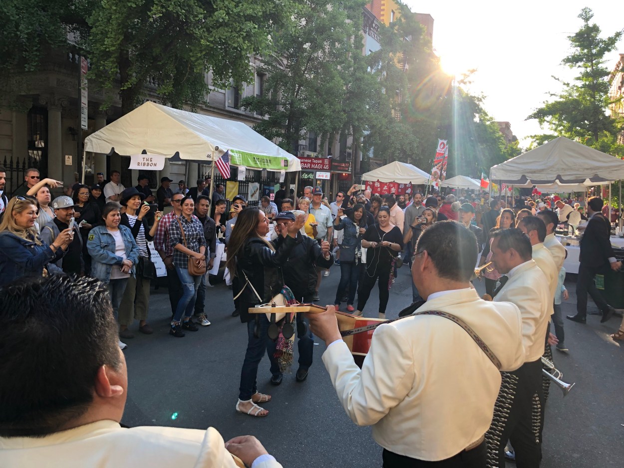 mariachis performing on restaurant row during 2019 taste of times square