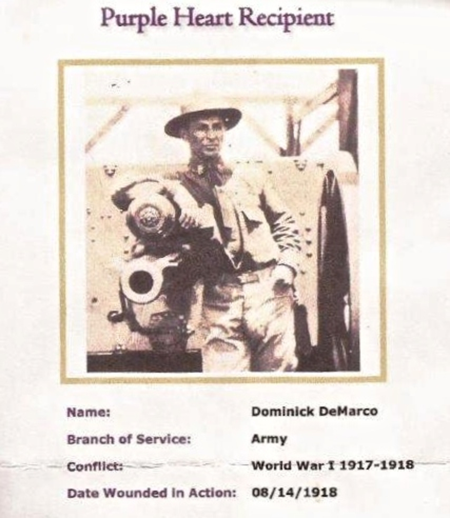 Dominick DeMarco, born in Potenza, Italy 1896 and arrived in New York in 1904. Served in the U.S. Army Calvary during the Mexican Border War and World War I in Europe (1917-1918). Wounded in battle 1918. He passed away January, 1972. (Submitted by his daughter, Rosalie DeMarco) .