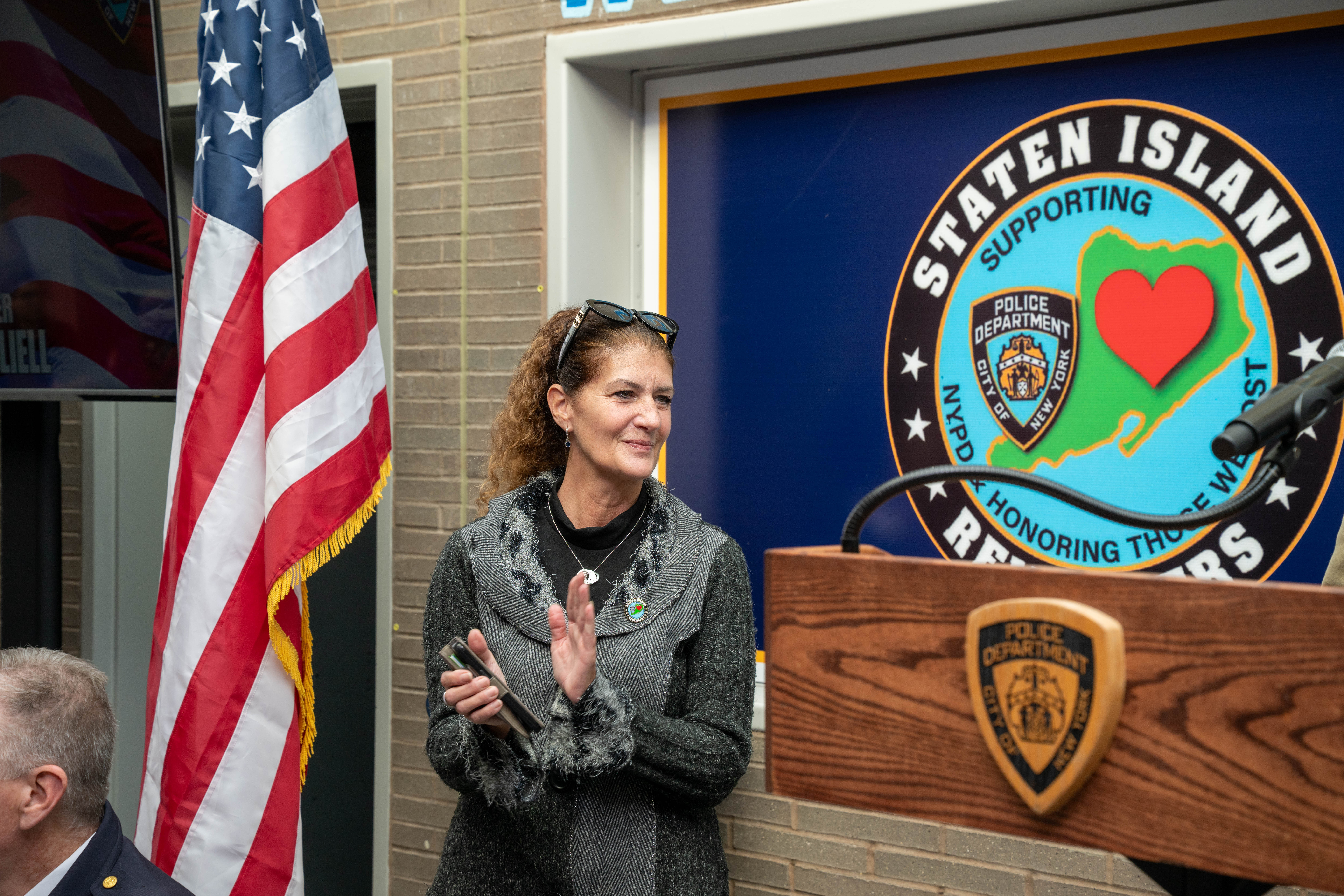 Friends, family, community leaders, elected officials, and fellow NYPD members gather at the 121st Precinct on Saturday, November 15, 2025, in Graniteville for the 10th annual Staten Island Remembers, honoring fallen Staten Islanders who served in the New York Police Department. (Owen Reiter for the Advance/SILive.com)