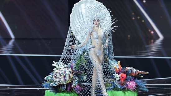 Stephany Abasali of Venezuela takes part in the National Costume show.(REUTERS)