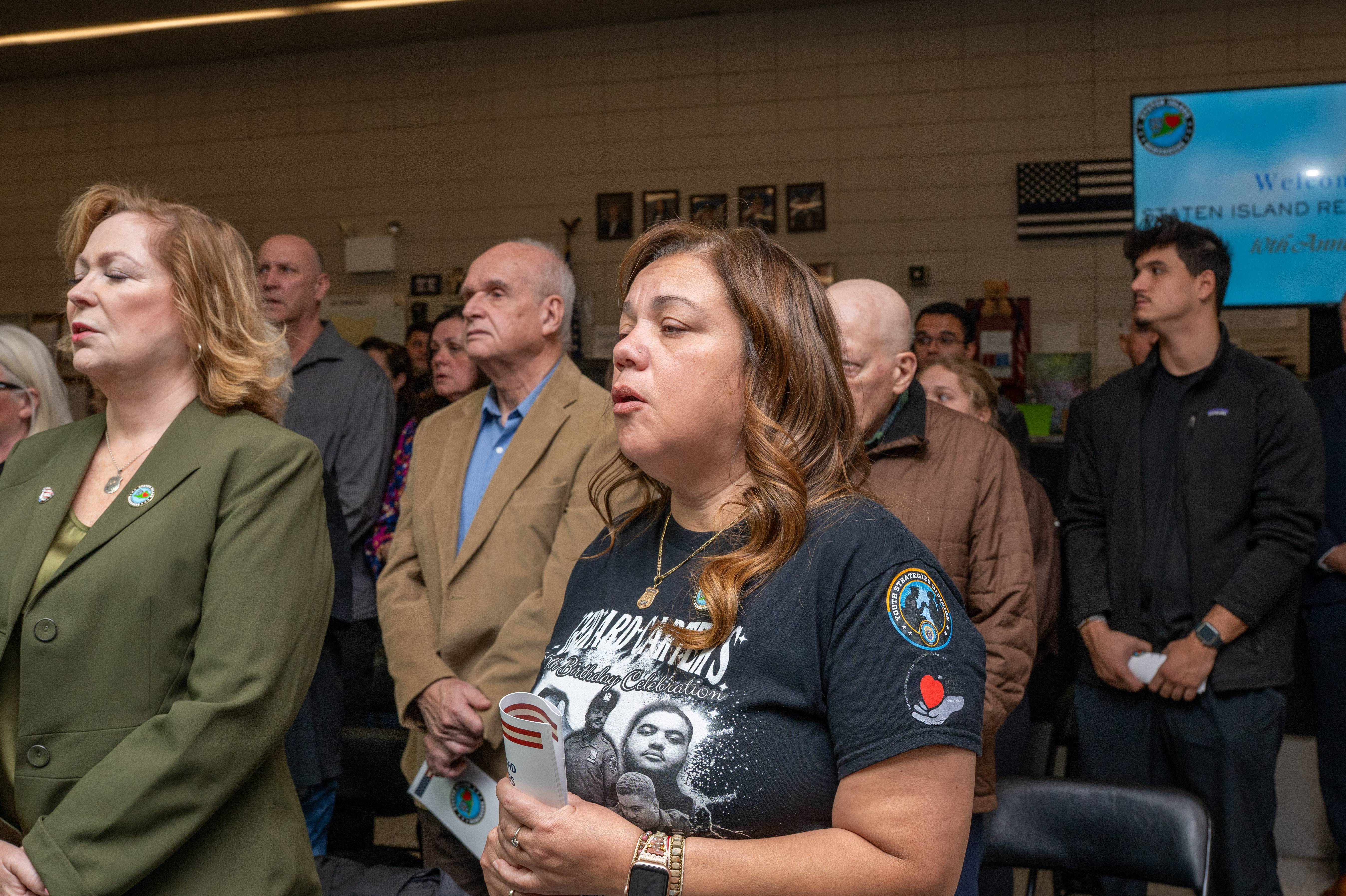 Friends, family, community leaders, elected officials, and fellow NYPD members gather at the 121st Precinct on Saturday, November 15, 2025, in Graniteville for the 10th annual Staten Island Remembers, honoring fallen Staten Islanders who served in the New York Police Department. (Owen Reiter for the Advance/SILive.com)