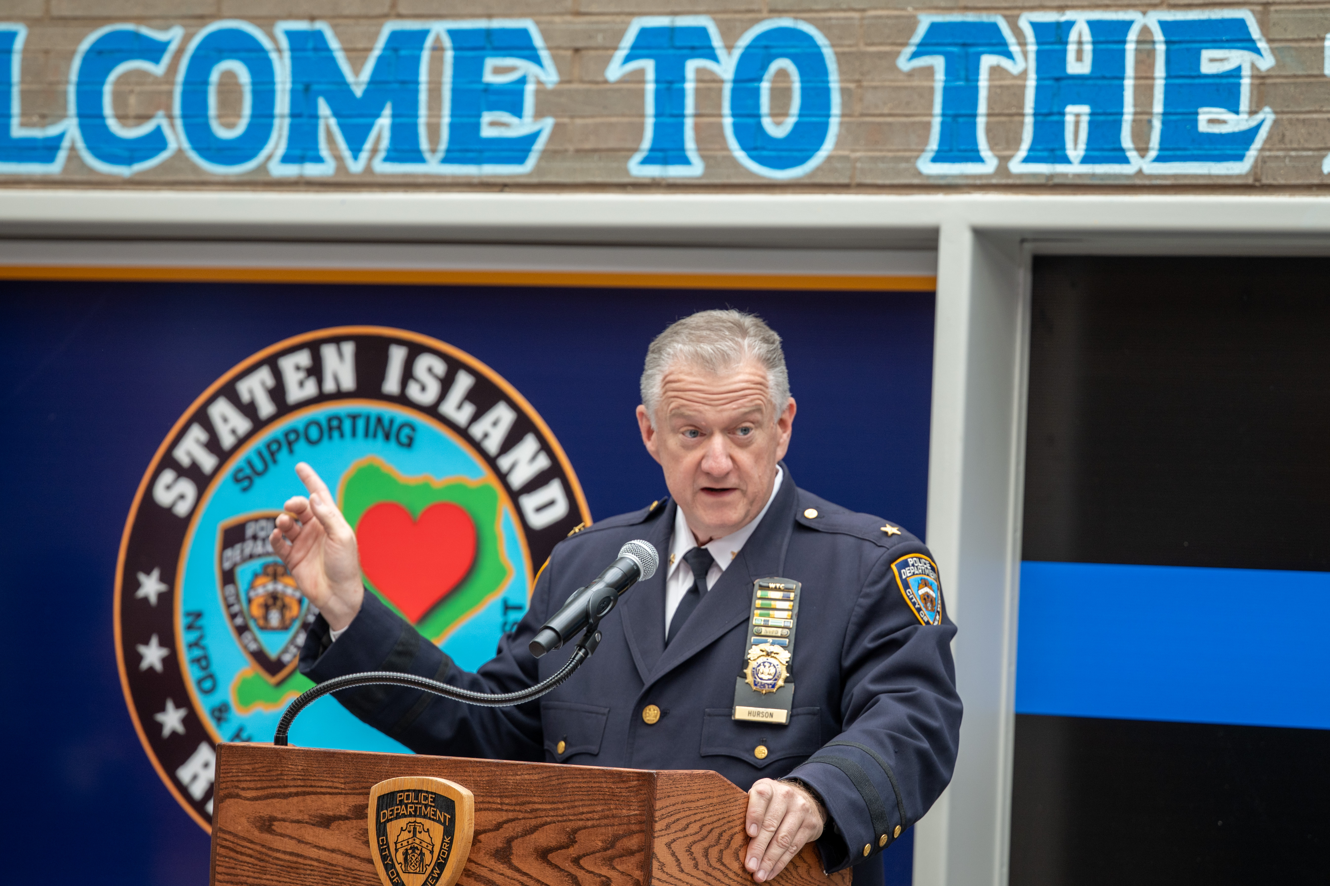 Deputy Chief Terence Hurson speaks at the 121st Precinct on Saturday, November 15, 2025, in Graniteville for the 10th annual Staten Island Remembers, honoring fallen Staten Islanders who served in the New York Police Department. (Owen Reiter for the Advance/SILive.com)
