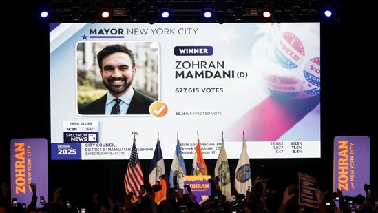 Supporters of Democratic candidate for New York City mayor Zohran Mamdani reacts to initial projections of his win during an election night rally in the Brooklyn borough of New York City, New York, U.S., November 4, 2025.(REUTERS)