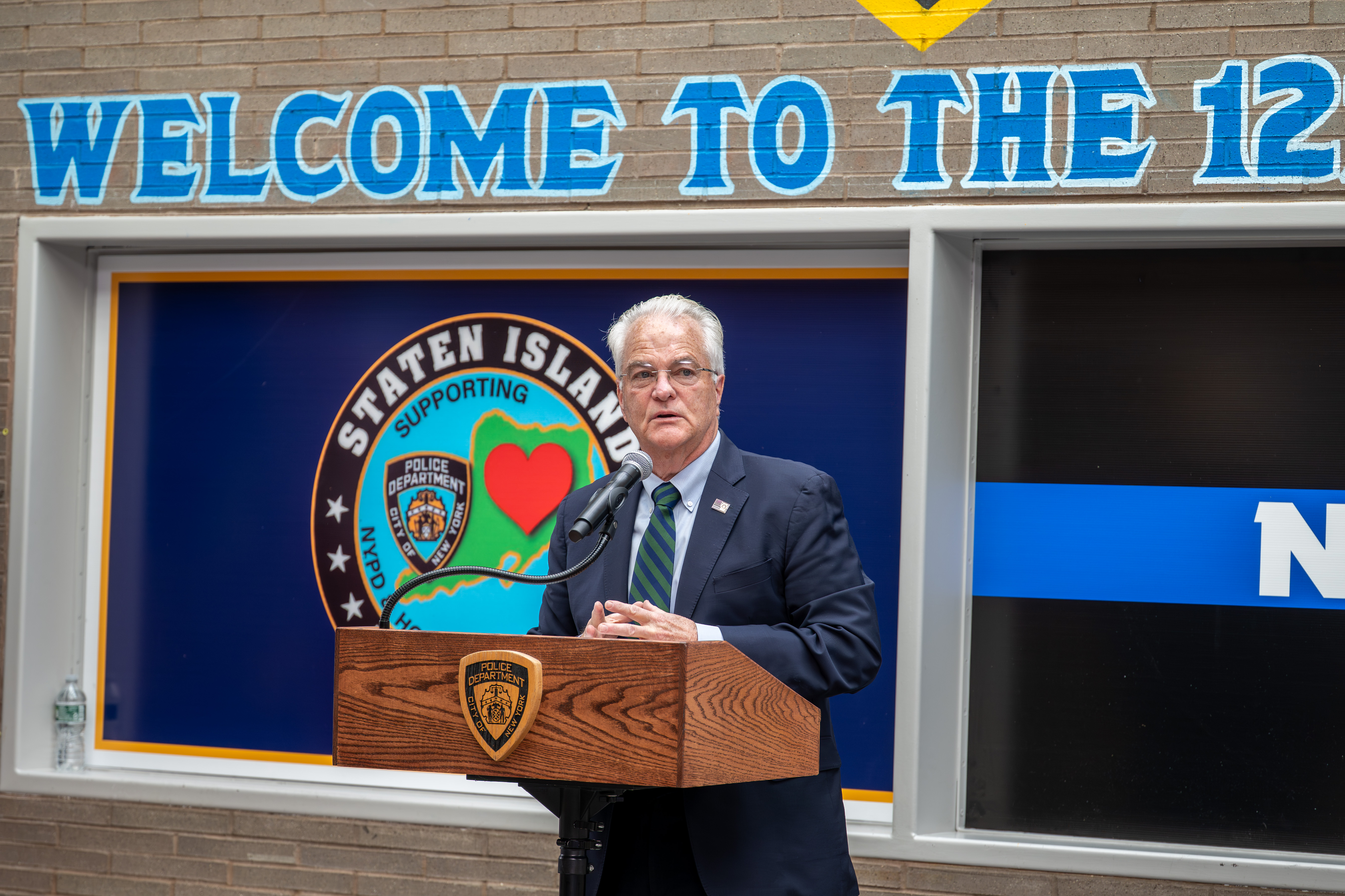 District Attorney Michael E. McMahon speaks at the 121st Precinct on Saturday, November 15, 2025, in Graniteville, for the 10th annual Staten Island Remembers, honoring fallen Staten Islanders who served in the New York Police Department. (Owen Reiter for the Advance/SILive.com)