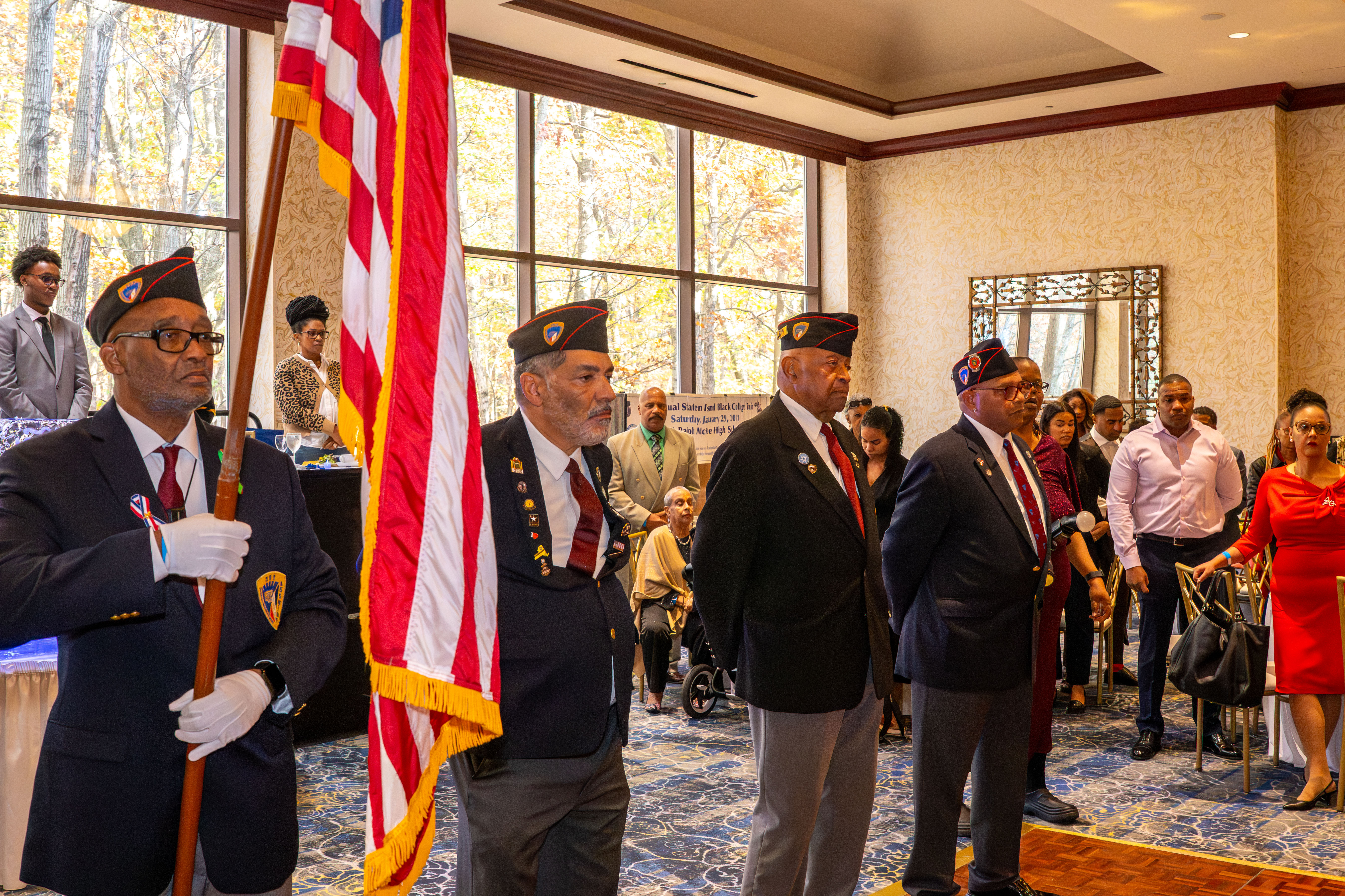 The 369th Veterans Association presents the colors at the Staten Island NAACP’s Freedom Fund Luncheon held at Nicotra’s Ballroom at the Hilton Garden Inn on Saturday, November 8, 2025, in Bloomfield. The milestone event marked 100 years of service to the community. (Owen Reiter for the Advance/SILive.com