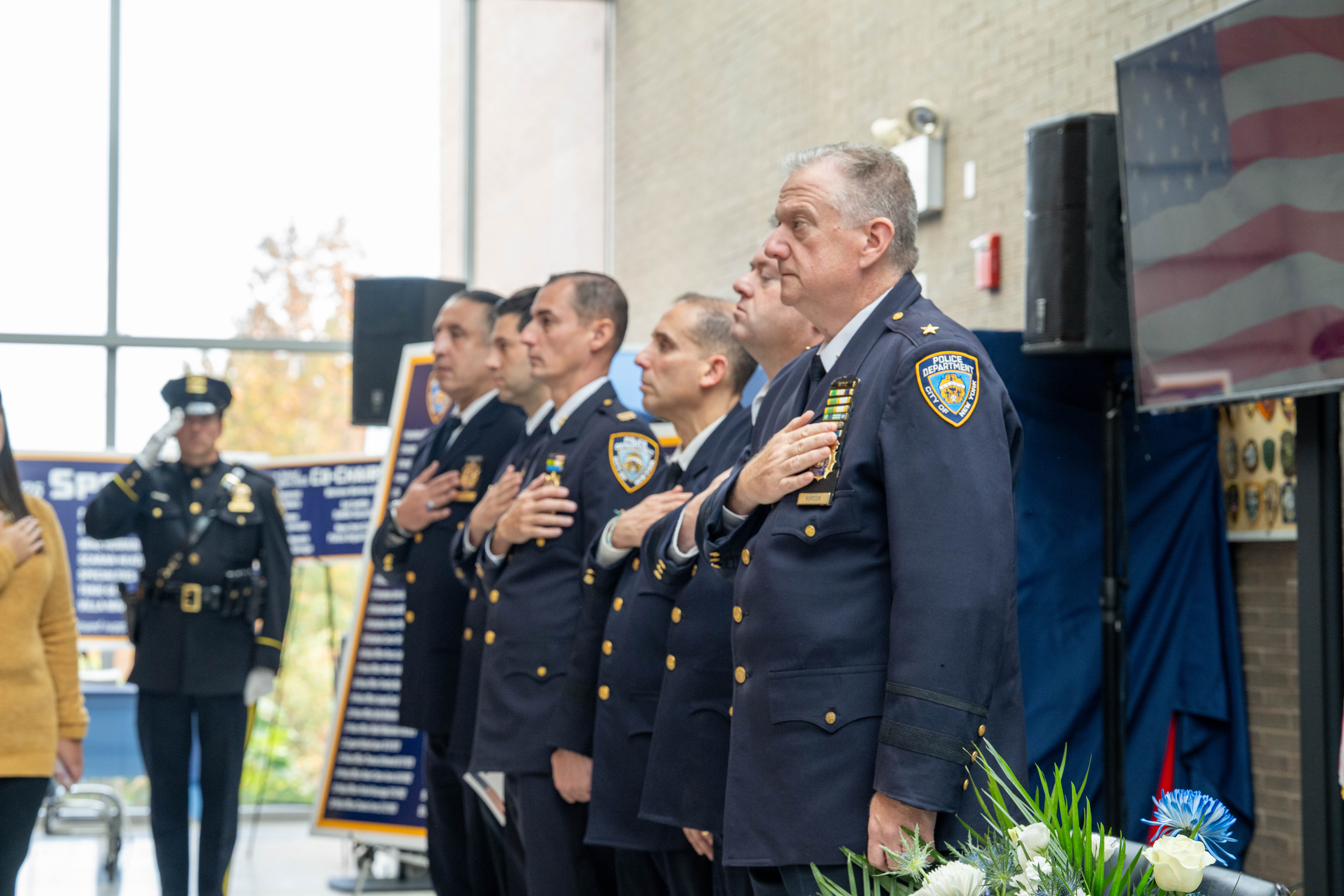 Friends, family, community leaders, elected officials, and fellow NYPD members gather at the 121st Precinct on Saturday, November 15, 2025, in Graniteville for the 10th annual Staten Island Remembers, honoring fallen Staten Islanders who served in the New York Police Department. (Owen Reiter for the Advance/SILive.com)