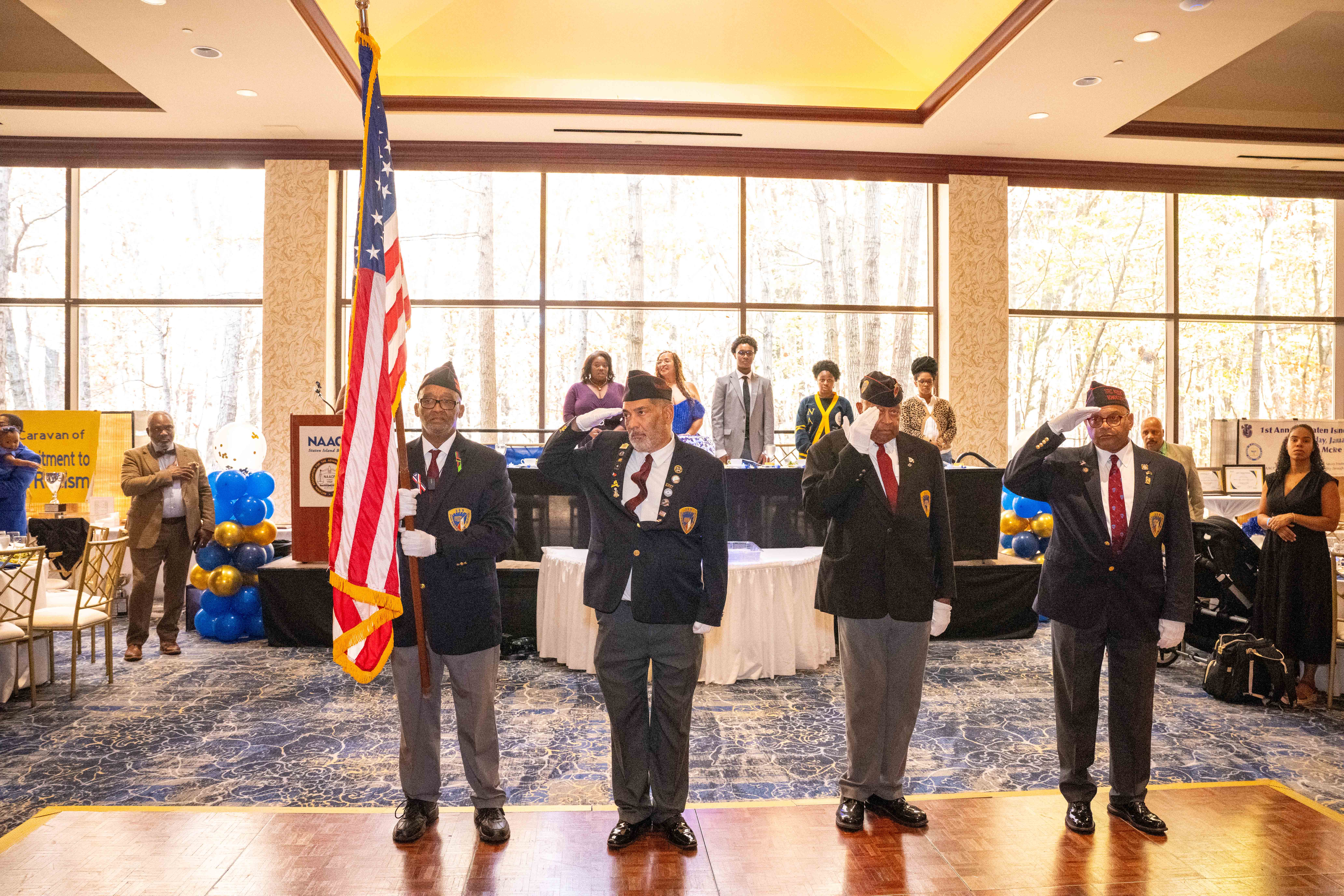 The 369th Veterans Association presents the colors at the Staten Island NAACP’s Freedom Fund Luncheon held at Nicotra’s Ballroom at the Hilton Garden Inn on Saturday, November 8, 2025, in Bloomfield. The milestone event marked 100 years of service to the community. (Owen Reiter for the Advance/SILive.com)