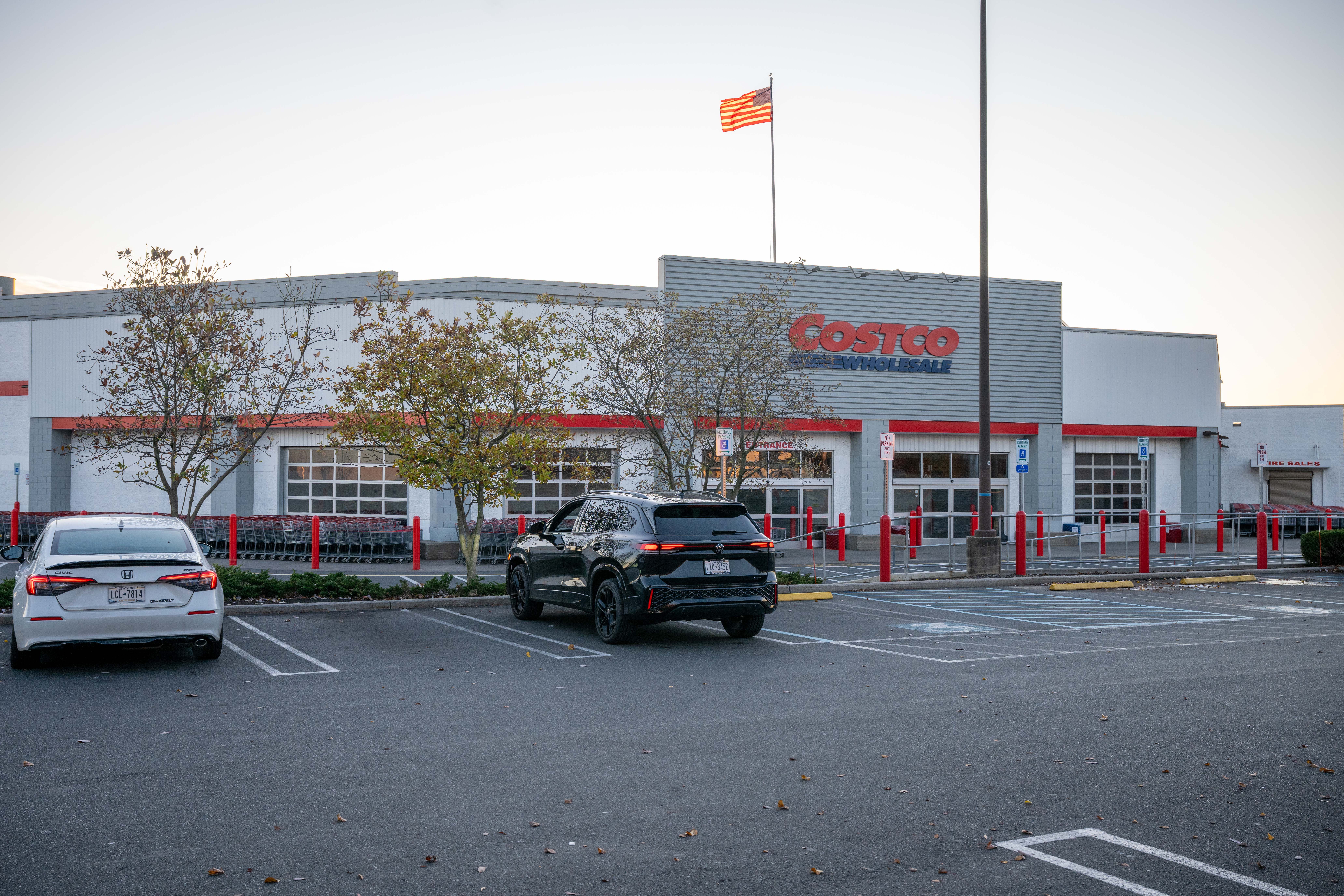 Two cars with shoppers are waiting for Costco to open on Friday, November 28, 2025, in Greenridge. (Owen Reiter for the Advance/SILive.com)