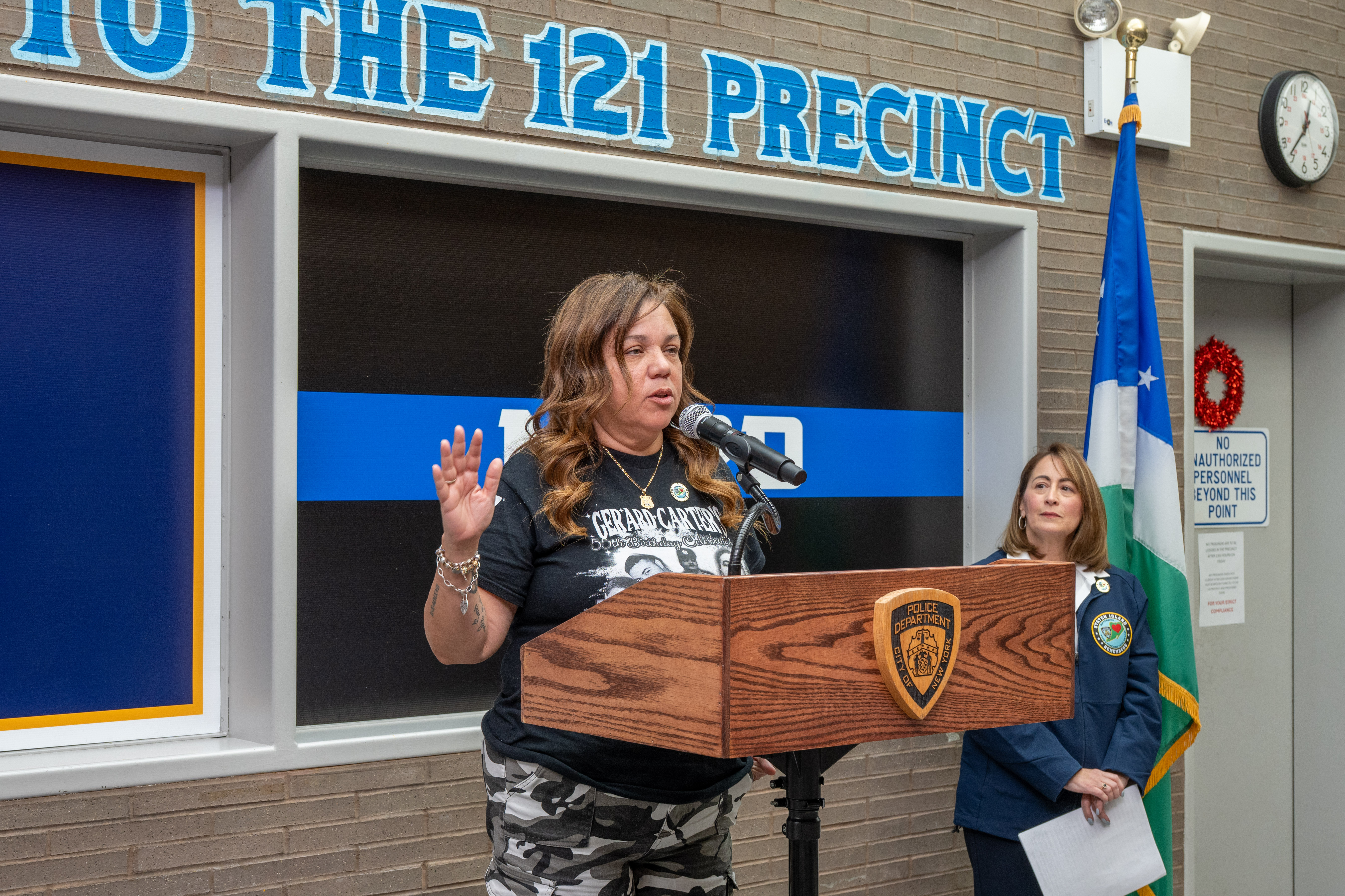 Friends, family, community leaders, elected officials, and fellow NYPD members gather at the 121st Precinct on Saturday, November 15, 2025, in Graniteville for the 10th annual Staten Island Remembers, honoring fallen Staten Islanders who served in the New York Police Department. (Owen Reiter for the Advance/SILive.com)