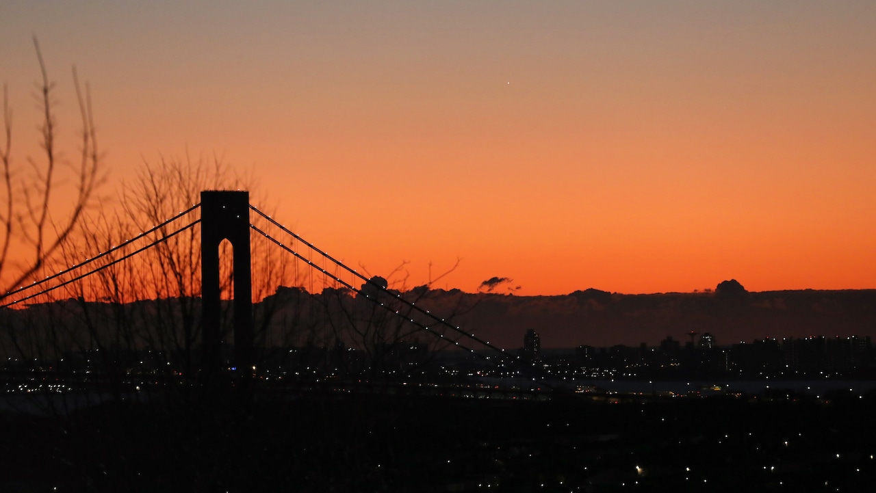Sunrise with view of Verrazzano-Narrows Bridge