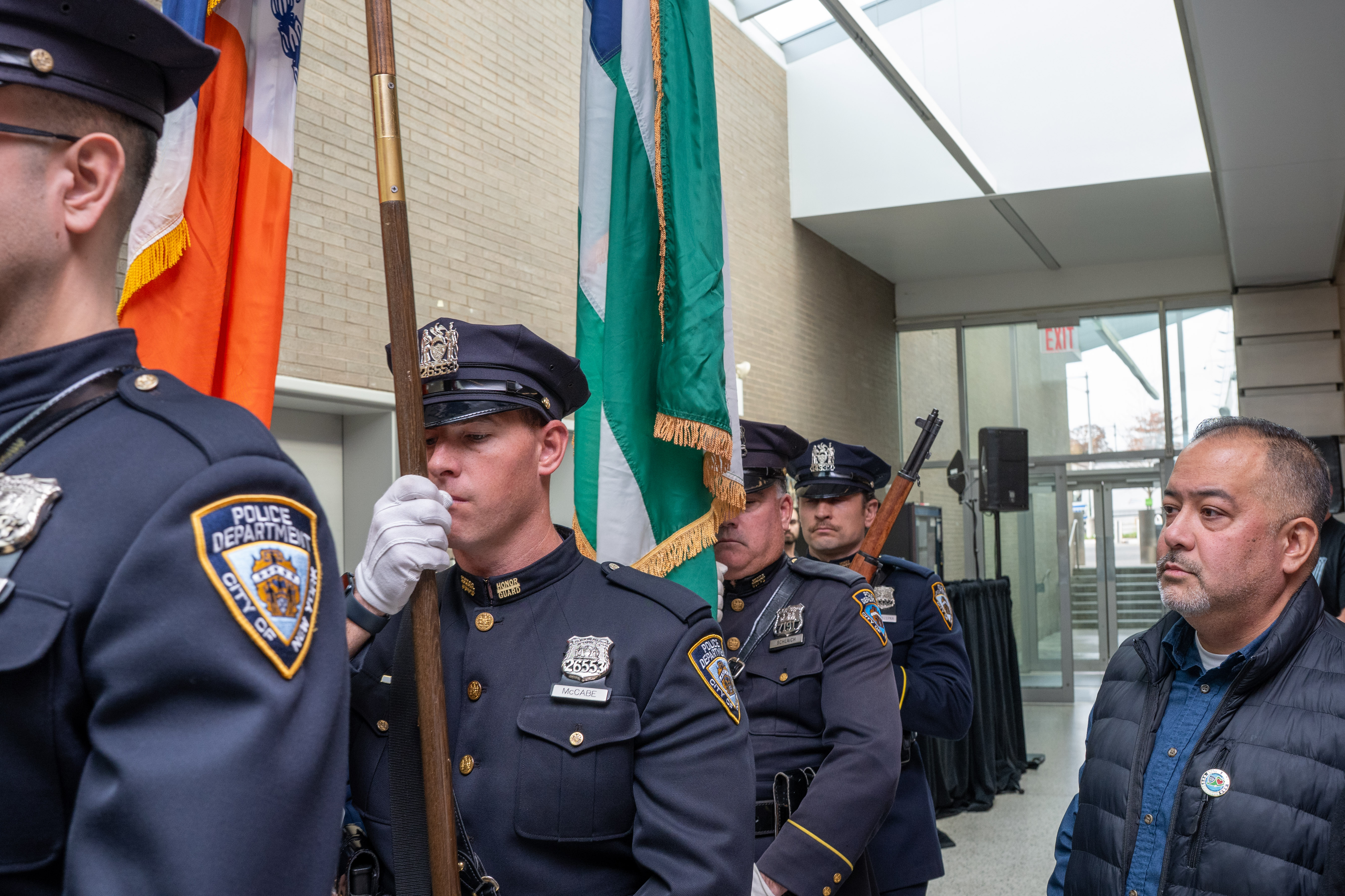Friends, family, community leaders, elected officials, and fellow NYPD members gather at the 121st Precinct on Saturday, November 15, 2025, in Graniteville for the 10th annual Staten Island Remembers, honoring fallen Staten Islanders who served in the New York Police Department. (Owen Reiter for the Advance/SILive.com)