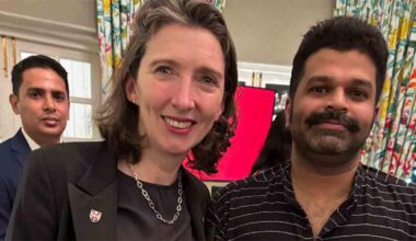 Aswin Sekhar with British High Commissioner to India Linda Cameron. Photo: Special arrangement