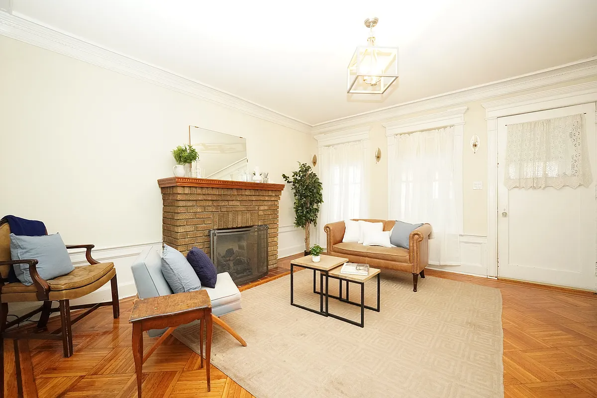 bay ridge - living room with brick mantel