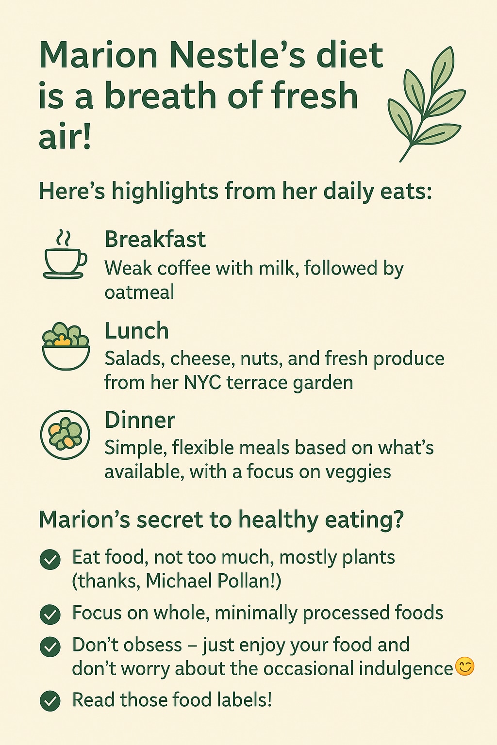At 89, Marion's proof that healthy eating can be delicious and sustainable. (Made using ChatGPT)