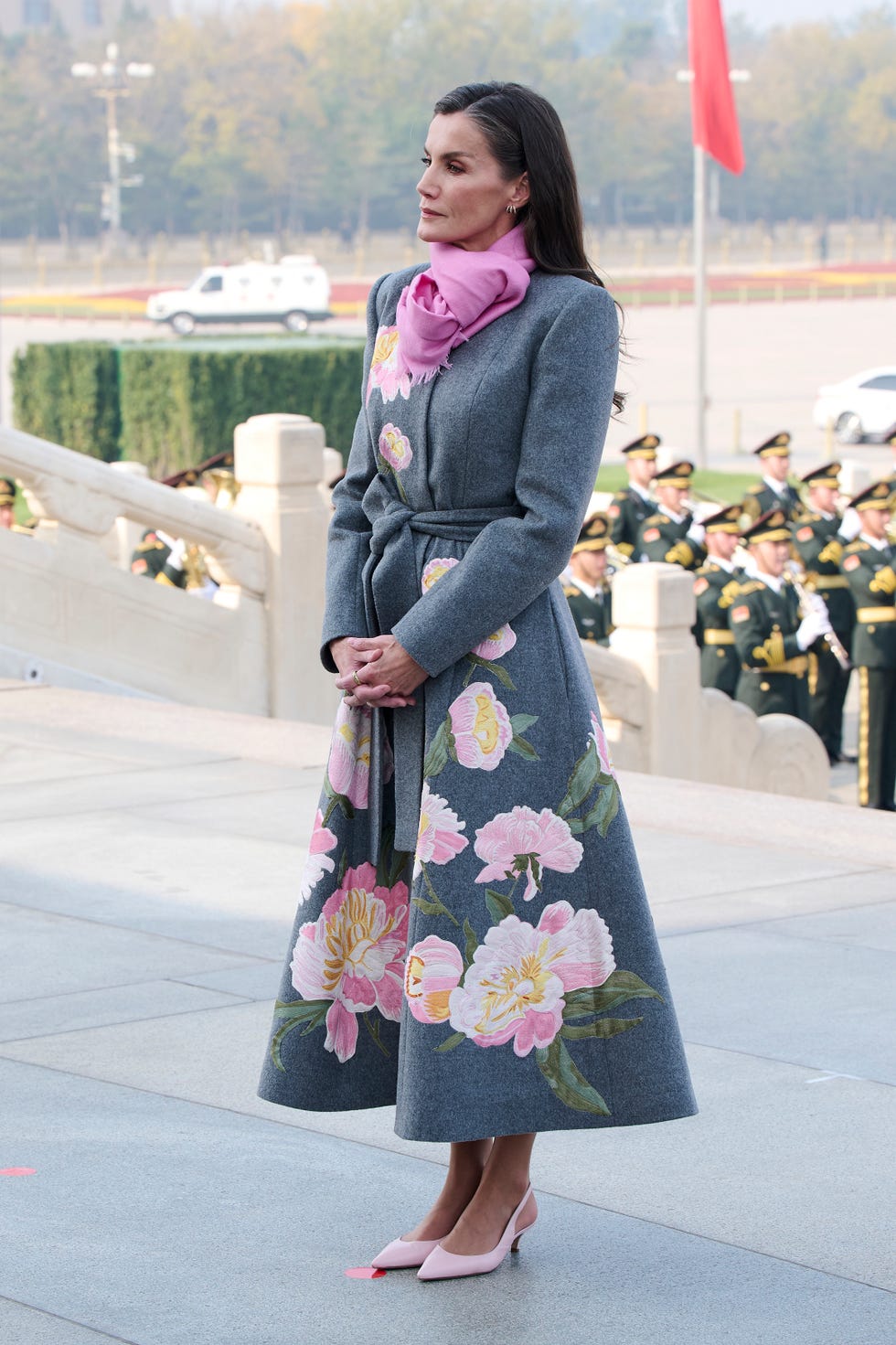 beijing, china november 12: queen letizia of spain attends the wreath laying ceremony at the tiananmen square on november 12, 2025 in beijing, china. king felipe vi of spain and queen letizia of spain makes its first three day state visit to china. (photo by carlos alvarez/getty images)