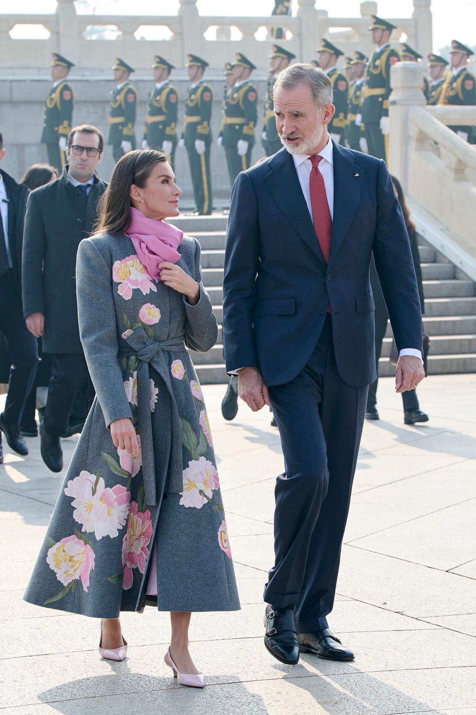 beijing, china november 12: king felipe vi of spain and queen letizia of spain attend the wreath laying ceremony at the tiananmen square on november 12, 2025 in beijing, china. king felipe vi of spain and queen letizia of spain makes its first three day state visit to china. (photo by carlos alvarez/getty images)