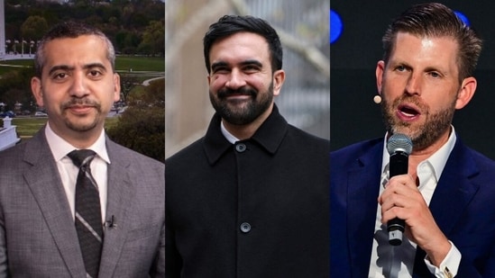 US President Donald Trump's son Eric Trump (R) had accused Zohran Mamdani (C) of "hating the Indian population" as well as "hating the Jewish population".(X/AFP)