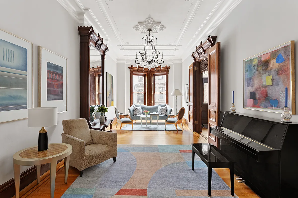 park slope - parlor with pier mirror, ceiling medallion, wood floor
