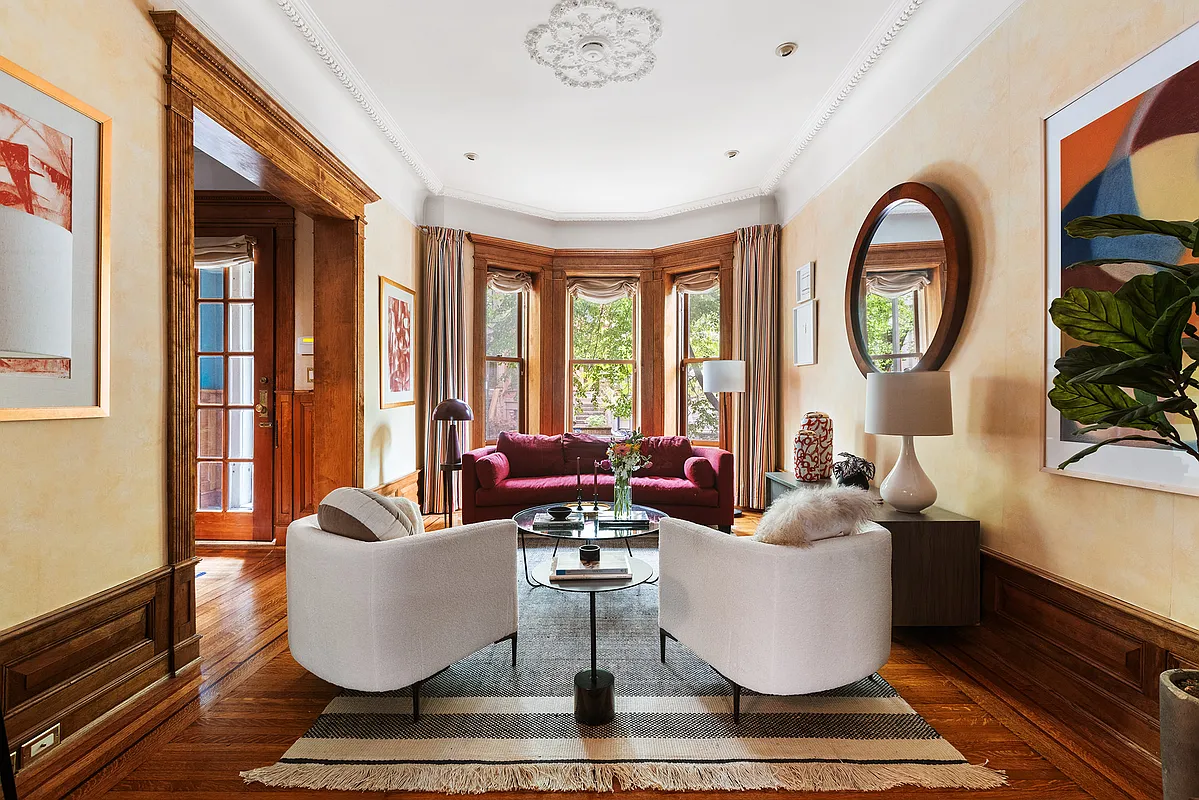 park slope - parlor with bay window, wood floor