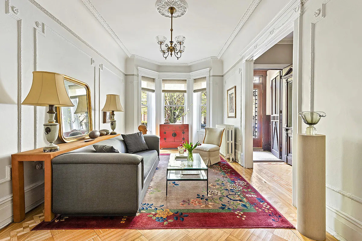 brooklyn - parlor with wall moldings, ceiling medallion