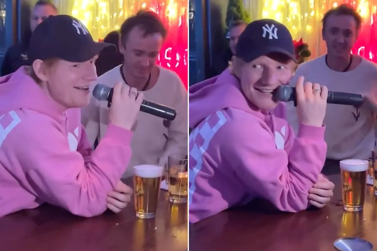 Ed Sheeran Sings His Own Song at a Karaoke Bar in N.Y.C. While Hanging Out with “Harry Potter ”Star Tom Felton