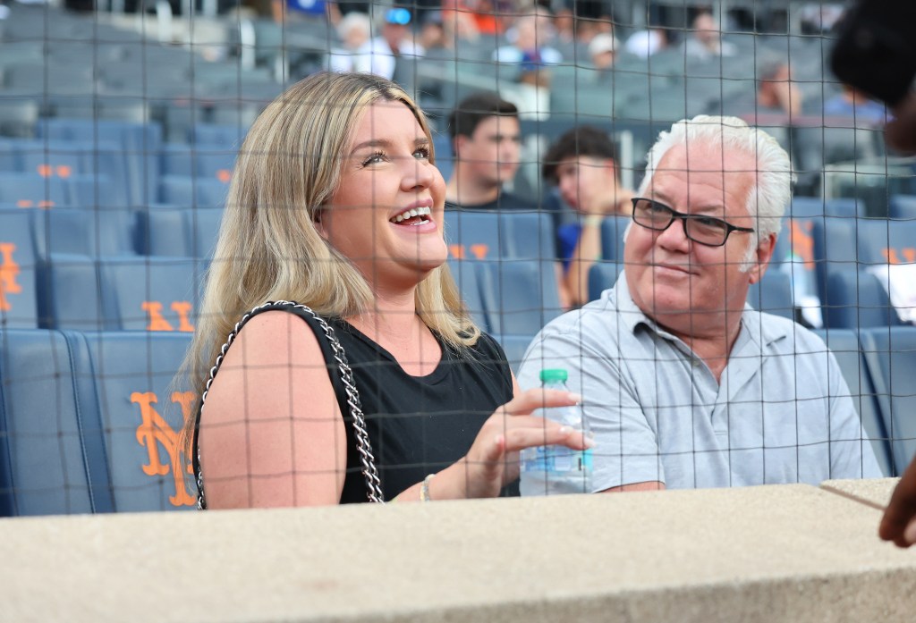 Haley Alonso, wife of New York Mets Pete Alonso in the stands during a pre-game ceremony honoring Alonsos milestone of passing Darryl Strawberry on Tuesday, August 12th, for the Mets all-time franchise leader in home runs 