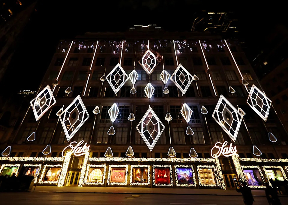 new york, new york november 24: a view of the saks fifth avenue holiday light show window unveiling 2025 on november 24, 2025 in new york city. (photo by jamie mccarthy/getty images for saks fifth avenue )