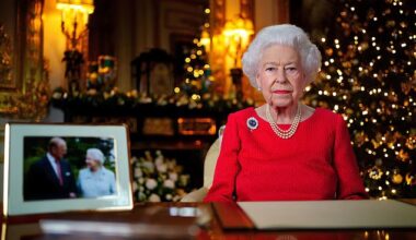 The late Queen Elizabeth II during her last ever Christmas broadcast with just a photograph of her 'beloved' Philip taken on her wedding anniversary