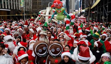 Attendees dressed as Santa Claus, the Grinch, elves and other Christmas characters filled the streets of Manhattan starting around 10am