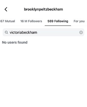 Brooklyn has also removed his mother from his followers