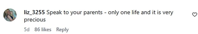 Fans penned: 'Victoria liked this post. Yay!!! Family is everything', 'Go and see your parents, you will regret it later in life', 'Call your parents'
