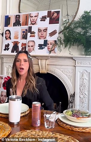 Victoria appeared to be filming something as a camera light beamed down on her in the clip