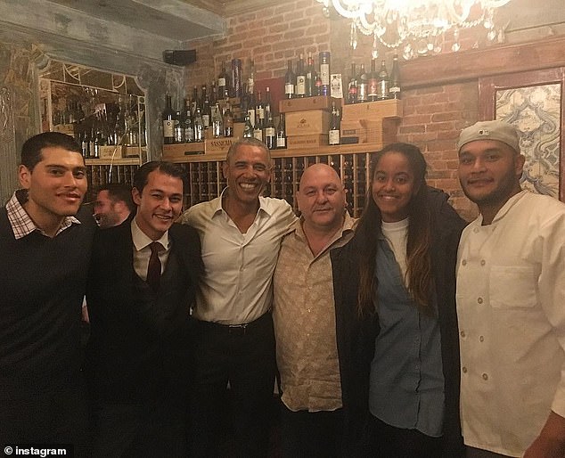 Vitolo (left, with his brother Emilio Jr, Obama, father Emilio Sr, Malia Obama and brother Anthony) recalled when the former president visited Ballato. He told the Daily Mail that secret service agents were sent to canvas the restaurant and kept tight-lipped about the White House guest who planned to dine there
