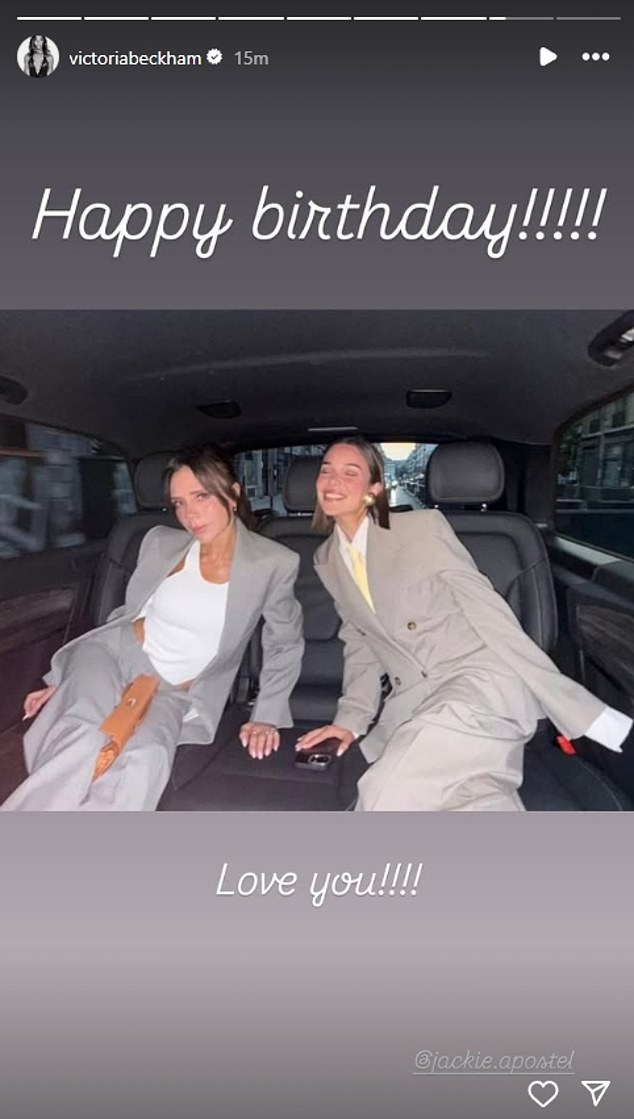 Victoria wished Jackie a happy birthday on Instagram in October when she turned 30