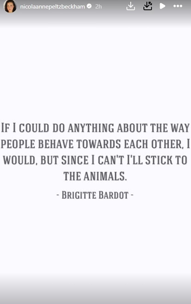 Nicola seemingly posted her own thoughts on the current situation hours later, sharing a quote from Brigitte shortly after her passing