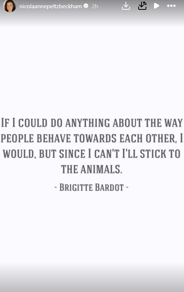 Nicola seemingly posted her own thoughts on the current situation hours later, sharing a quote from Brigitte shortly after her passing