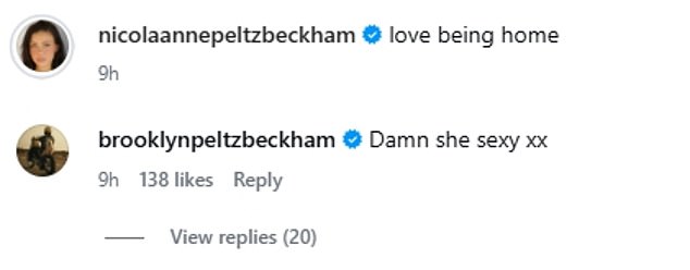 Naturally, Brooklyn shared his appreciation for the snap and wrote: 'Damn she sexy'