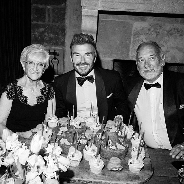 As were his parents, Sandra and Ted, in a photo taken at his Cotswolds birthday